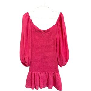 2/$30 Jealous Tomato Pink Long Sleeve Off the Shoulder Smocked Mini Dress NWT